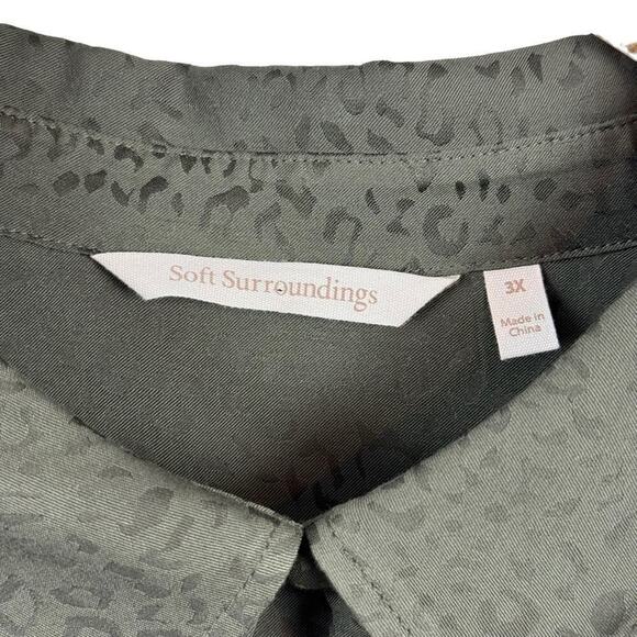 Soft Surroundings Green Jacquard Leopard Print Collared Long Sleeve Shirt Top 3X - Picture 12 of 14